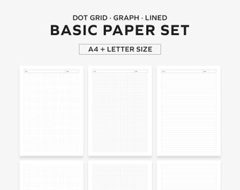 Printable Basic Paper Set - Dot Grid, Graph, Lined / A4 and US Letter size notes template