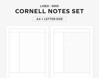 Pintable Cornell Notes Set - Lined, Grid / A4 and US Letter size notes template