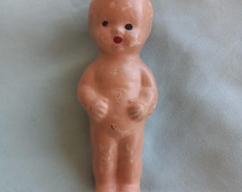 Vintage Baby / Toddler DOLLHOUSE Miniature COMPOSITION Doll; Hard Plastic; all in one piece -- rare!