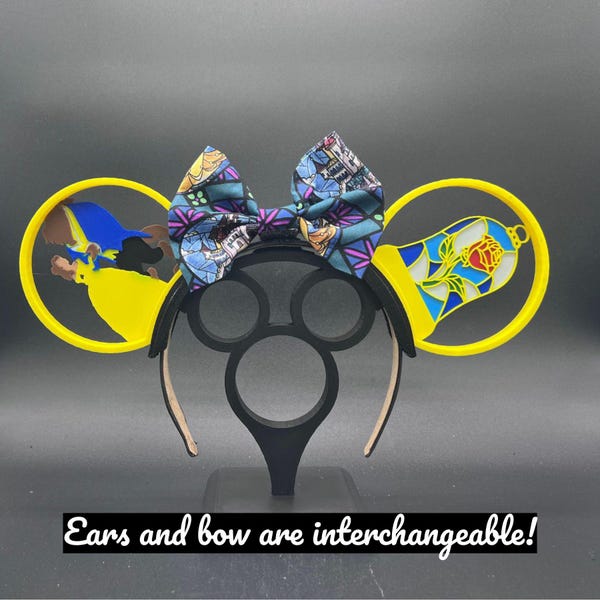 Beauty and the Beast Bell Enchanted Rose Stained Glass Custom Mickey Ears Headband or Hat