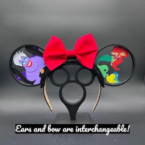 Diadema o gorro con orejas de Mickey personalizado de La Sirenita, Ariel y Úrsula