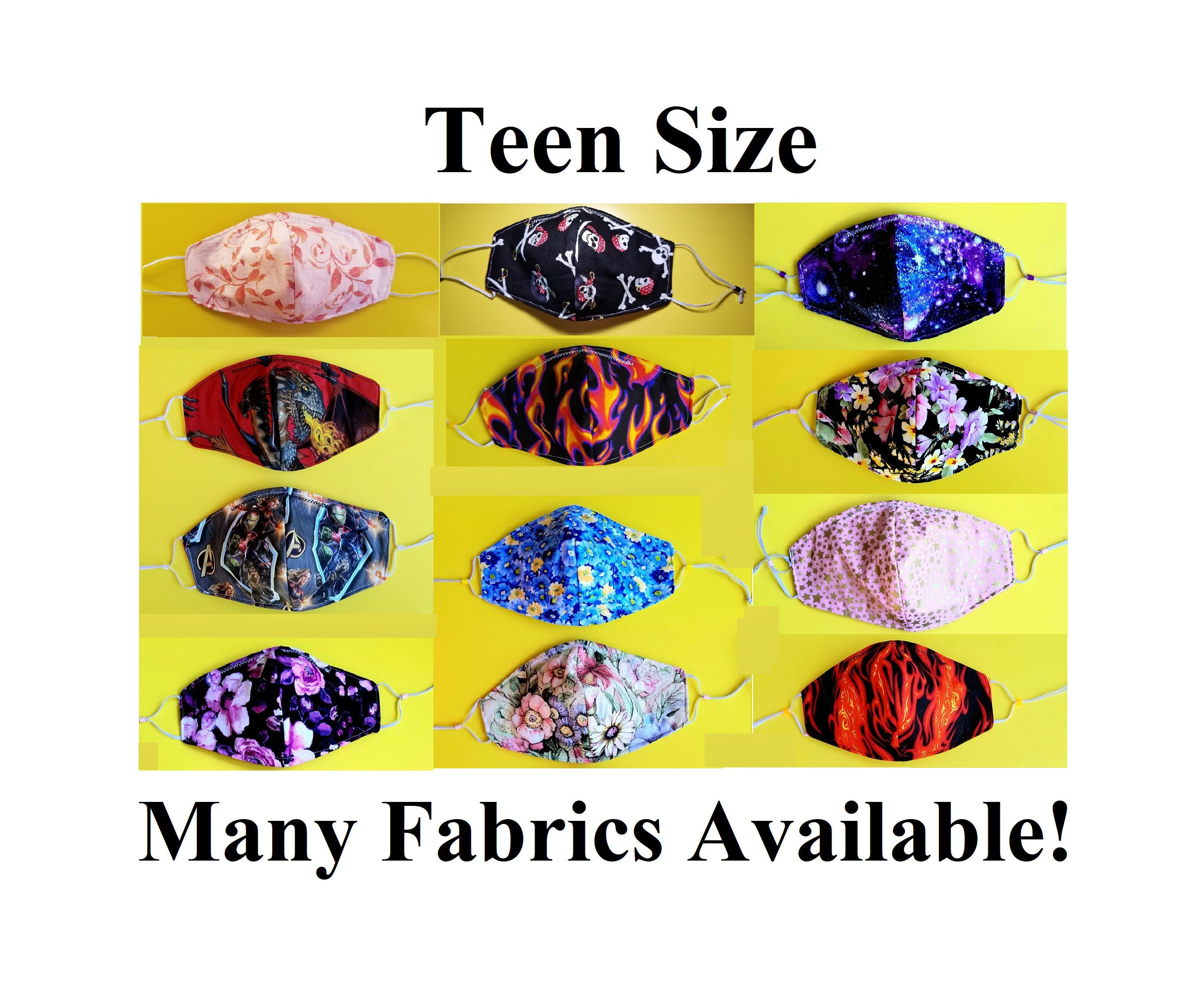 Teen Size, 2-Layer Cotton Fitted Washable Face Mask with Filter, Nose…