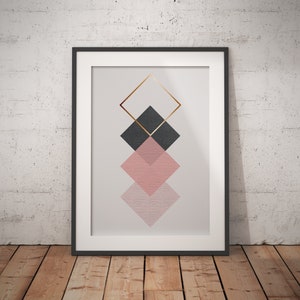Pink and Bronze Geometric Scandi Printable Art Printables In Sizes To Fit 20 Frame Size Incl Extra Large Wall Art Prints image 1