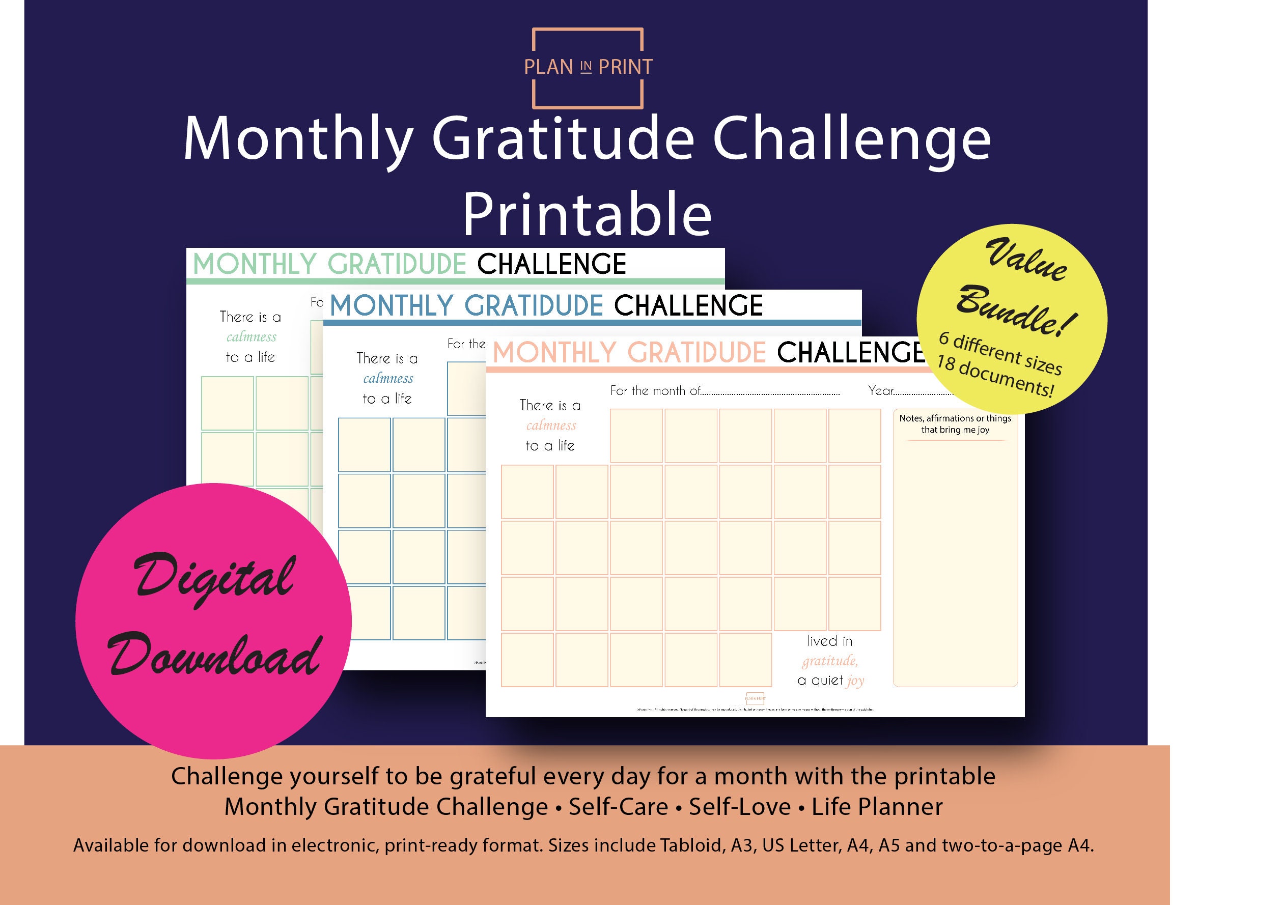 Value Bundle Gratitude Challenge Calendar For Self Care Etsy