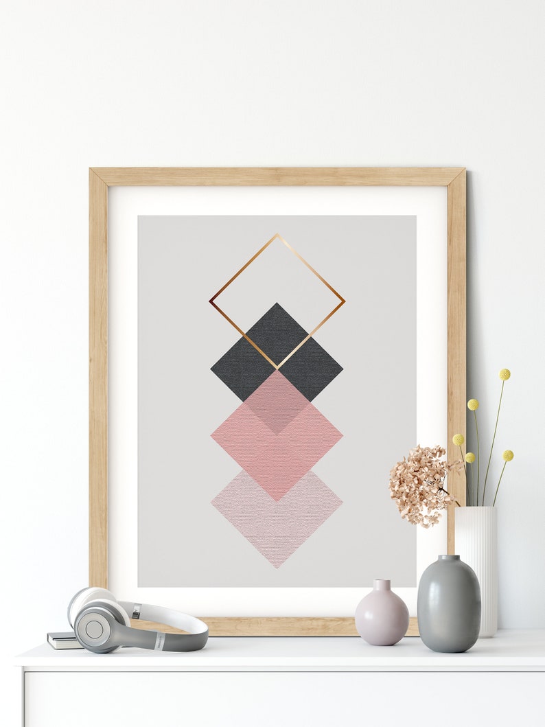 Pink and Bronze Geometric Scandi Printable Art Printables In Sizes To Fit 20 Frame Size Incl Extra Large Wall Art Prints image 2