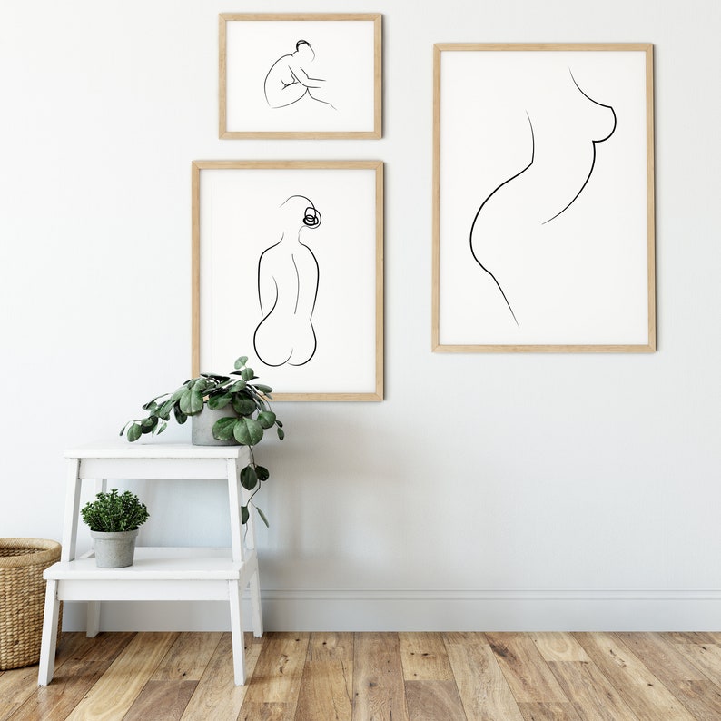 Set of 3 Female Figure Line Drawing Female Body Art Etsy