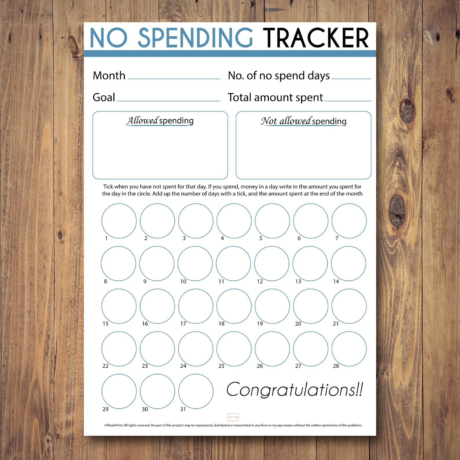 No Spend Tracker Printable A4 and US Letter - Etsy Australia