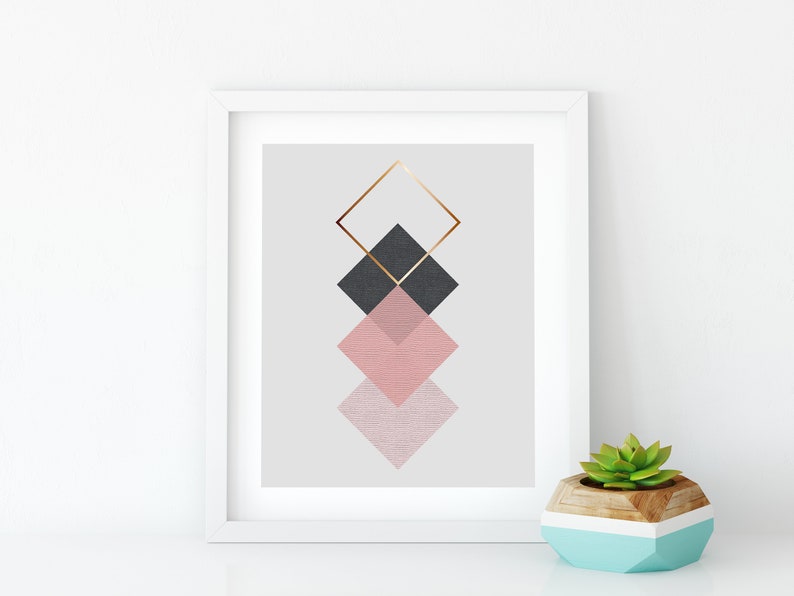 Pink and Bronze Geometric Scandi Printable Art Printables In Sizes To Fit 20 Frame Size Incl Extra Large Wall Art Prints image 7