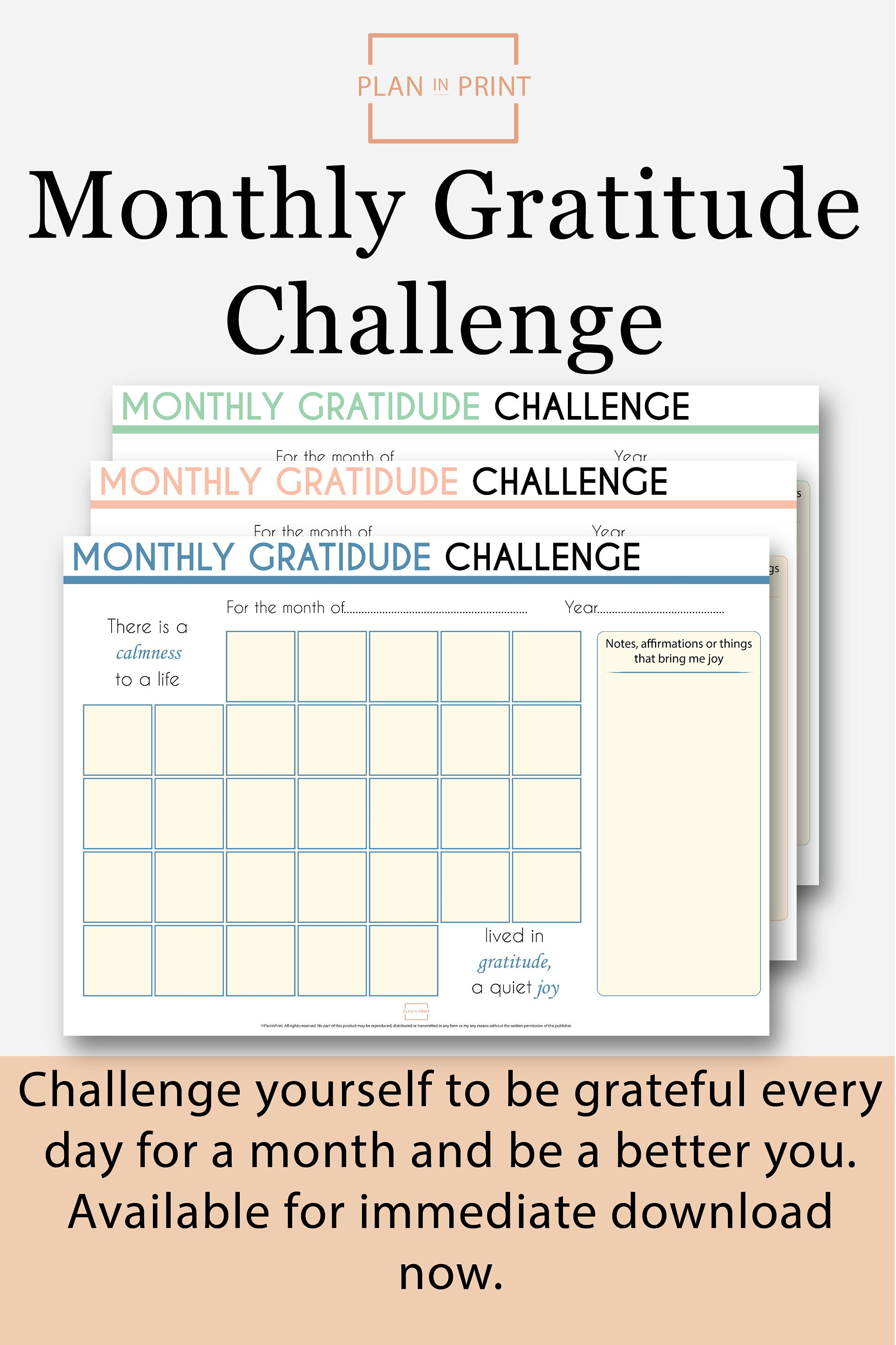 Value Bundle Gratitude Challenge Calendar For Self Care Etsy