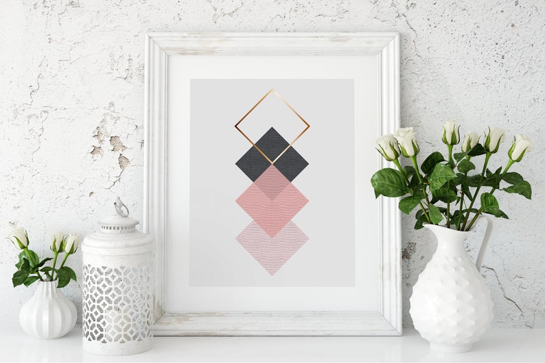 Pink and Bronze Geometric Scandi Printable Art Printables in Sizes to ...