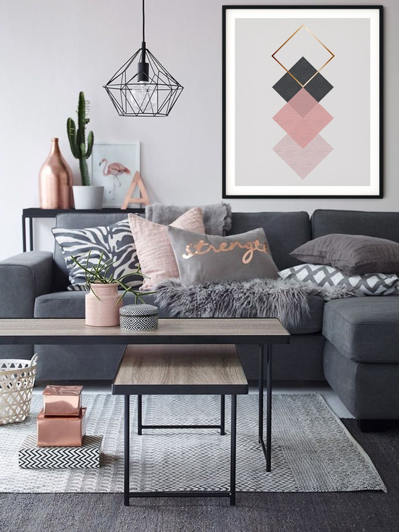 Pink and Bronze Geometric Scandi Printable Art Printables In Sizes To Fit 20 Frame Size Incl Extra Large Wall Art Prints image 3
