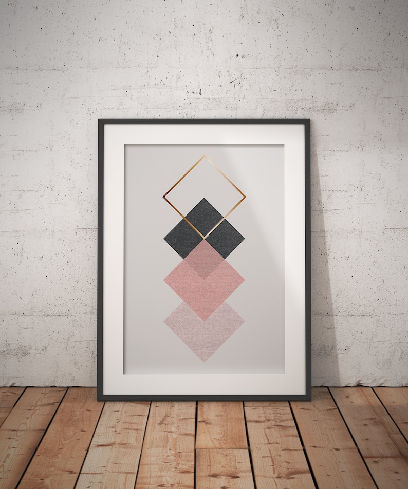 Pink and Bronze Geometric Scandi Printable Art Printables In Sizes To Fit 20 Frame Size Incl Extra Large Wall Art Prints image 1