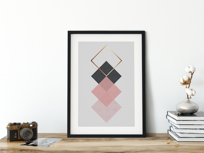 Pink and Bronze Geometric Scandi Printable Art Printables In Sizes To Fit 20 Frame Size Incl Extra Large Wall Art Prints image 5