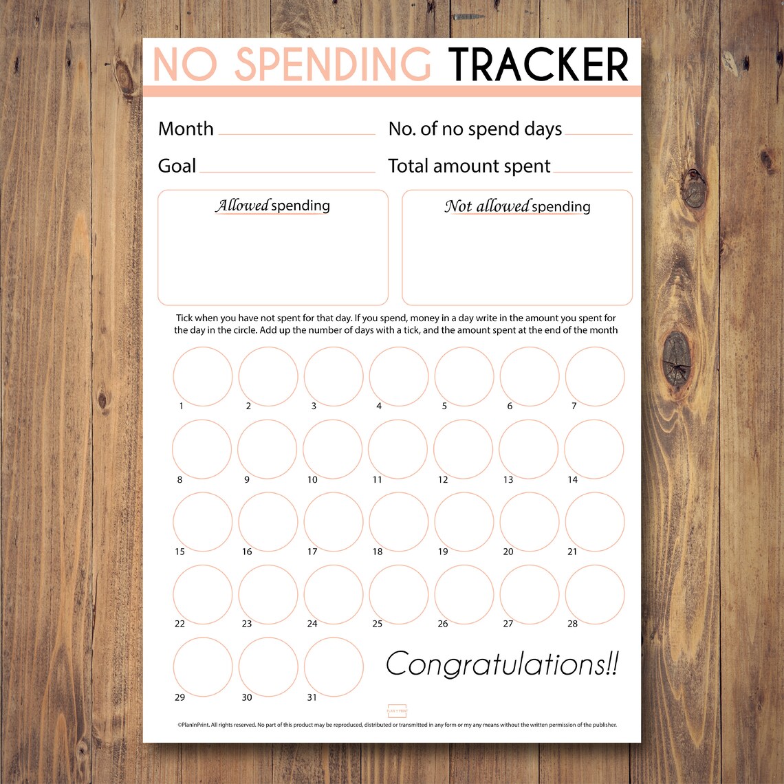 No Spend Tracker Printable A4 and US Letter - Etsy