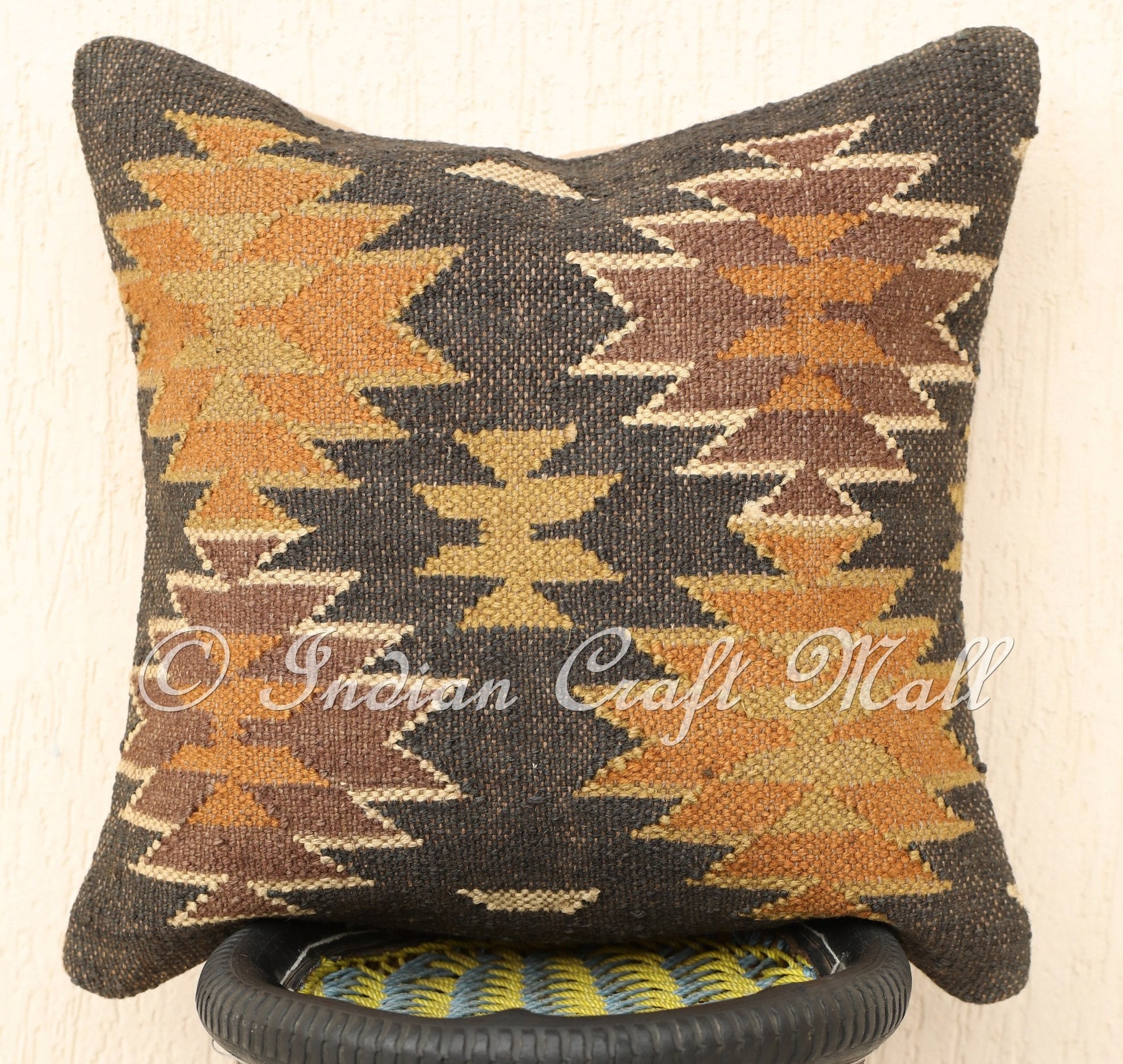 Kilim Pillow Cover Black Kilim Throw Pillow Jute Wool Etsy
