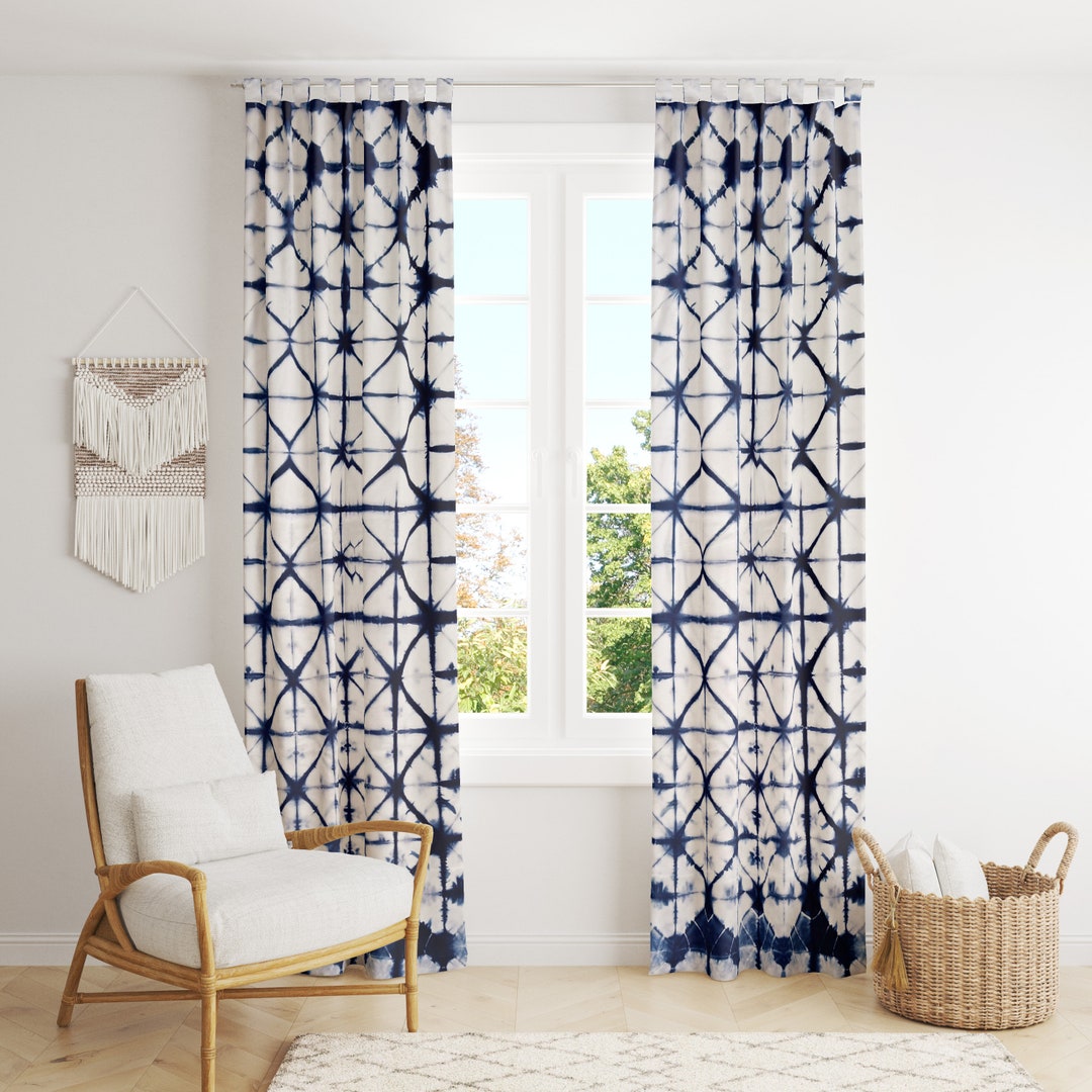 Black - Set of 2 Shibori Tie-Dye Cotton Door Curtain (6.6 x 4 feet)