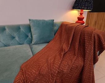 Couvertures de luxe à motif de neige, pour canapés, bloc à main rouille imprimé, chemin de lit, couverture à franges en coton, couverture de plage