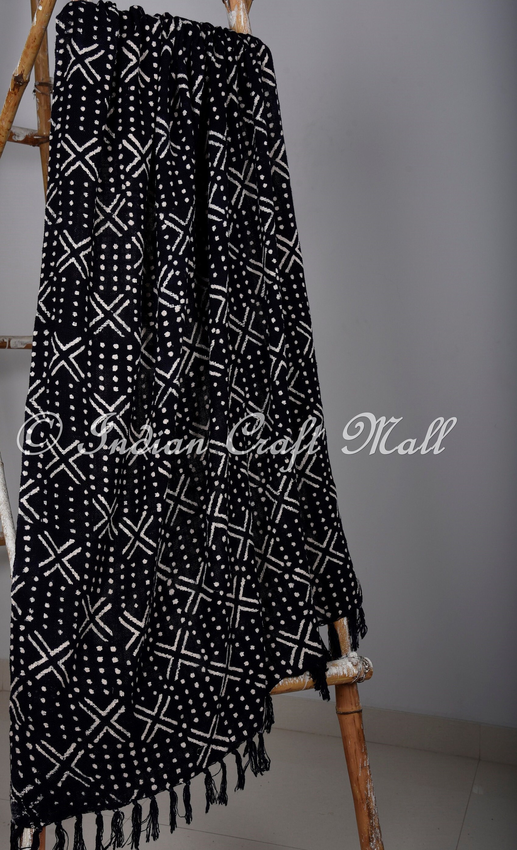 Mudcloth Black and White Throws Bed Linen With Tassels African Etsy