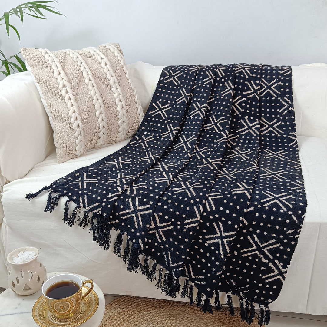 Black and White Throws Bed Cotton With Tassels African Style Etsy