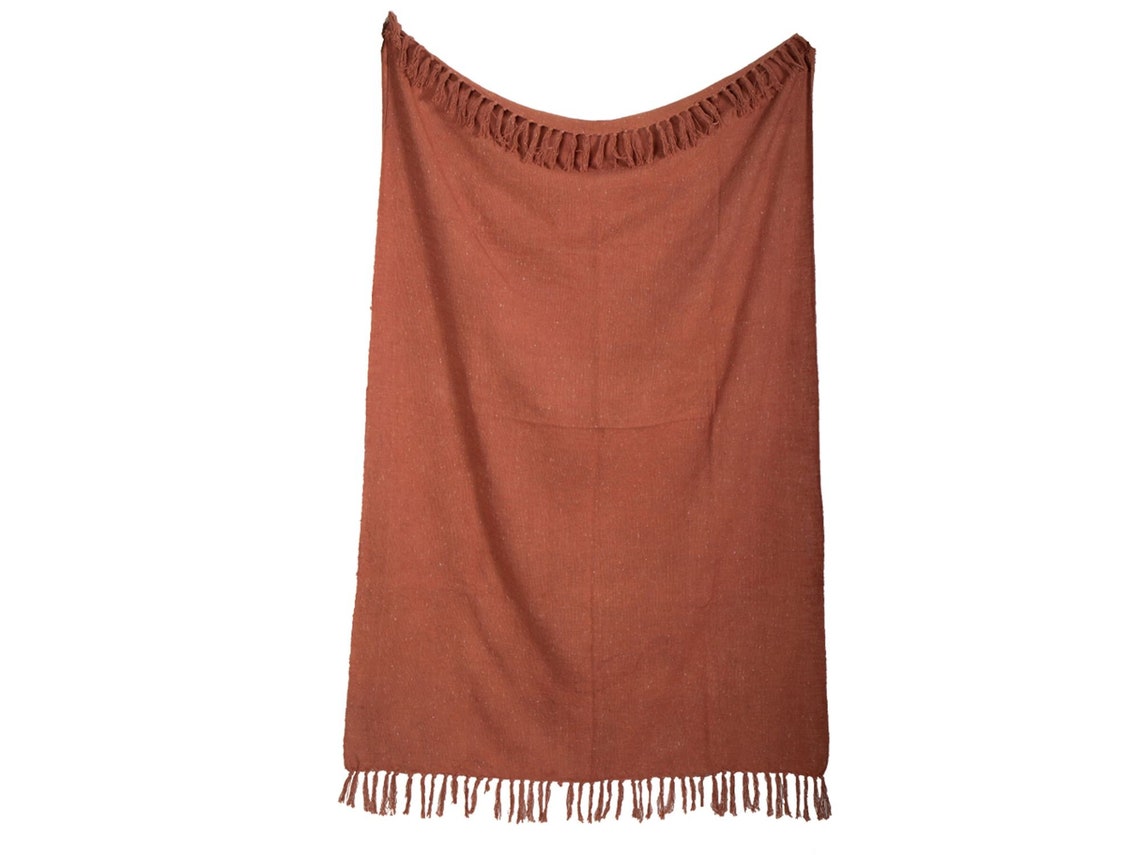 Hand Loom Couch Blanket Solid Rust Throw Tassels Handmade Etsy