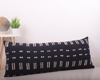 Black Lumbar Pillow Cover | Bed Pillow Case | Handloom Cotton Mudcloth Pillow Cover | Café Décor Pillow Case