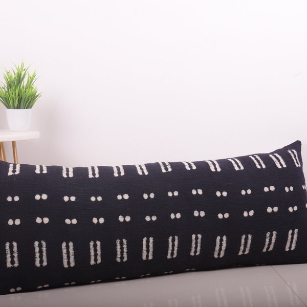 Authentic Black Lumbar Pillow Cover | Bed Pillow Case | Handloom Cotton Mudcloth Pillow Cover | Decorative Pillow case For Café Décor