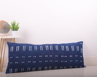 Beautiful Indigo Color Mudcloth Lumbar Pillow Cover | Blossom Pattern Handloom Pillow Cover | Guestroom Décor Cushion Cover