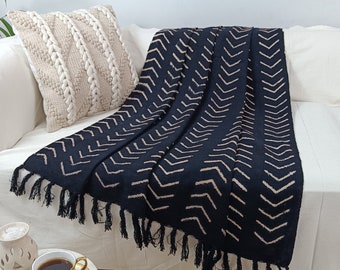Black and White Throws Mudcloth Bedding | Hand Block Print Blankets Throw Tassels Christmas Decor Hand Dyed Textiles 120x170 Cms Soft Cotton