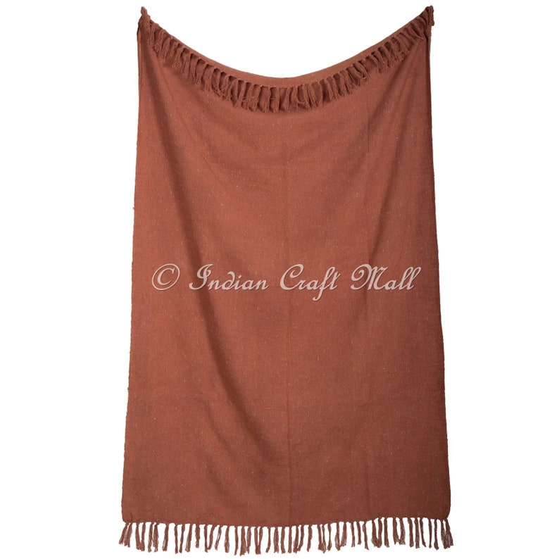 Hand Loom Couch Blanket Solid Rust Throw Tassels Handmade Etsy