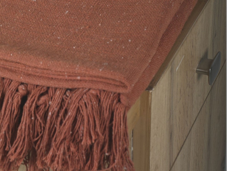Hand Loom Couch Blanket Solid Rust Throw Tassels Handmade Etsy