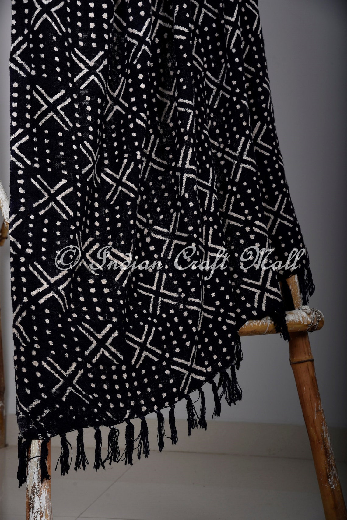 Mudcloth Black and White Throws Bed Linen With Tassels African Etsy