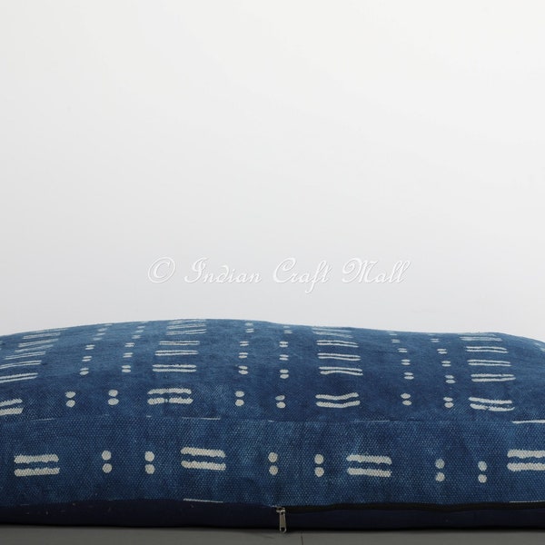 Mudcloth Lounge Floor Pillow Cover | Indigo Dog Bed | Day Bed Box Pillow Cover | Block Print Handloom Rug Pillow Case | Ottoman Pouf Cover