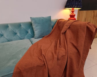 Plain Rust Throw and Blanket Solid Rust Throw Tassels Handmade Cotton Bed Natural Blanket Boho Décor Christmas Gift Throw Blanket