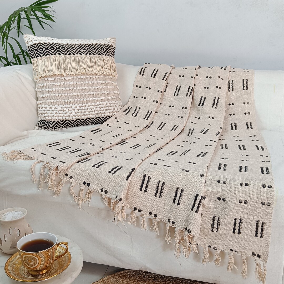 Handloom Mud Cloth Throw Blanket Bed Linen Block Printed Sofa Couch