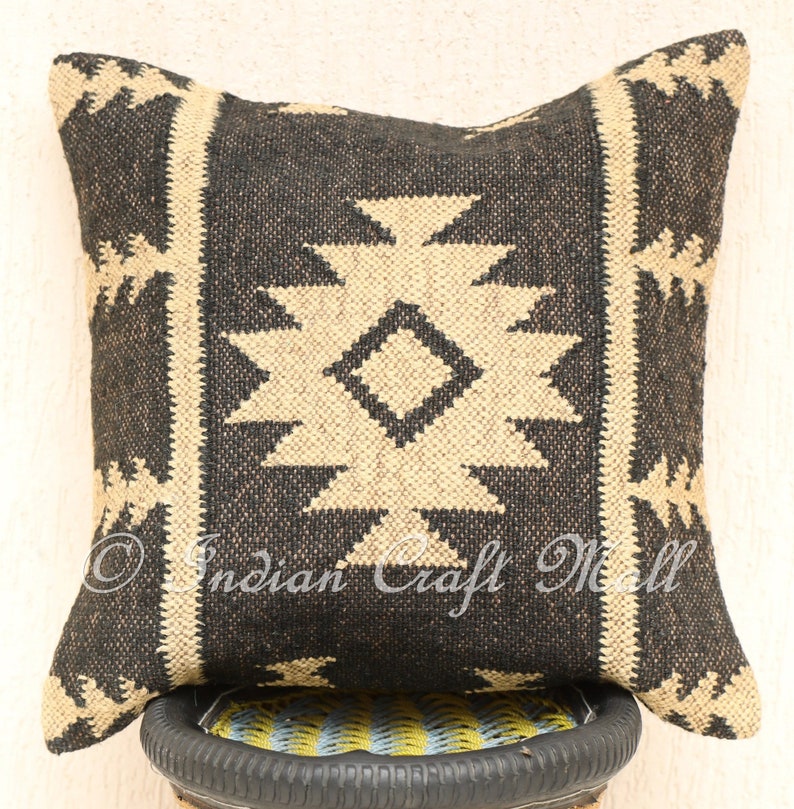 Kilim Pillow Cover Black Kilim Throw Pillow Jute Wool Etsy