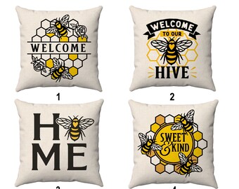 Honey Bee Throw Pillow Cover: Summer Home Decor, Inspirational Quotes
