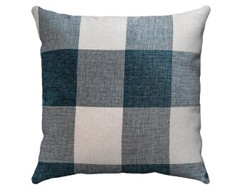 Teal Blue Buffalo Check Plaid Pillow Cover • Farmhouse Home Decor • Country Farmhouse Inspired Plaid Throw Pillow Cover • Gift For Her