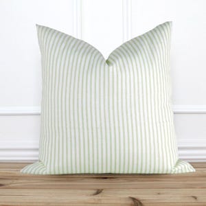 French Ticking Stripe Pillow - Kiwi Green and White - Farmhouse Ticking Stripe Pillow Cover - Cotton Twill - Throw Pillow