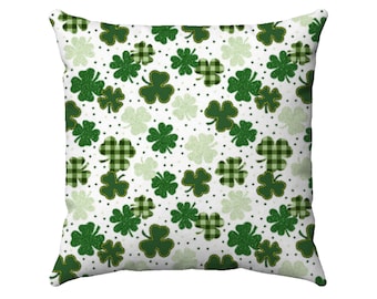 St. Patricks Day Pillow - St Patty's Day Decor - Lucky Clovers - Plaid Shamrock Pattern - Irish Holiday Decor - Throw Pillow