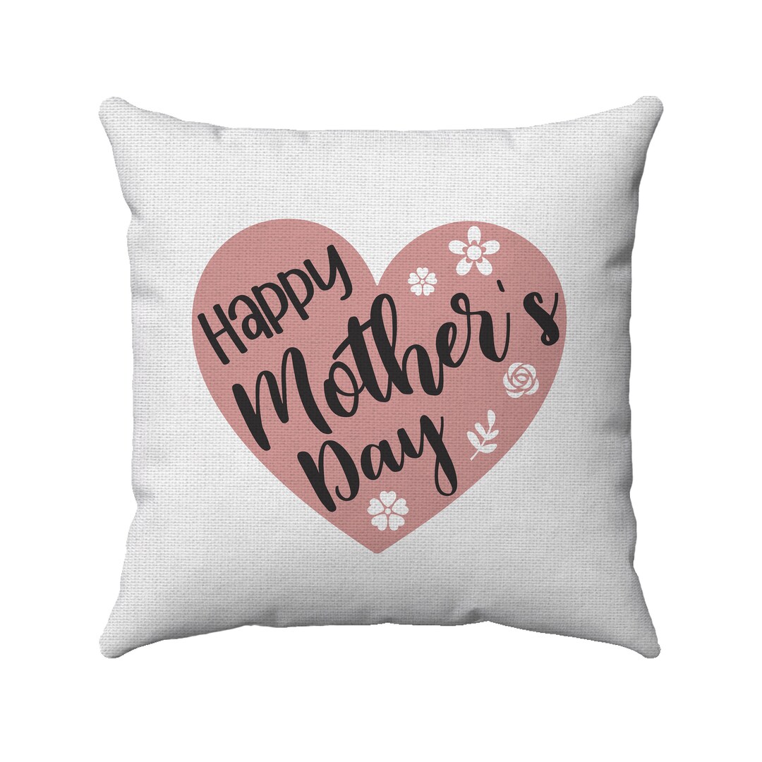 Mother's Day Pillow Happy Mother's Day Typography Pink Heart Pillow