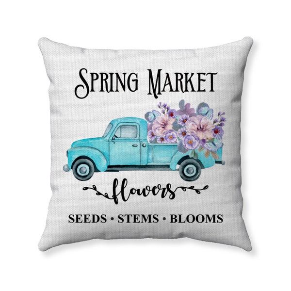 Spring Inspired Pillow - Spring Pillow - Spring Market - Spring Farmhouse Decor - Vintage Truck - Spring Floral Pillow -Throw Pillow