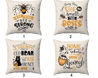 Honey Bee Throw Pillow Cover: Summer Home Decor, Inspirational Quotes