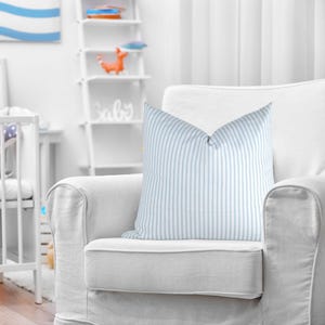 French Ticking Stripe Pillow - Weathered Blue and White - Farmhouse Ticking Pillow Cover - Cotton Twill - Throw Pillow