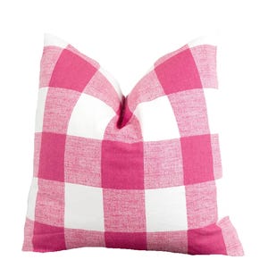 Flamingo Pink Buffalo Check Pillow Cover: Cotton Twill Girls Room Decor