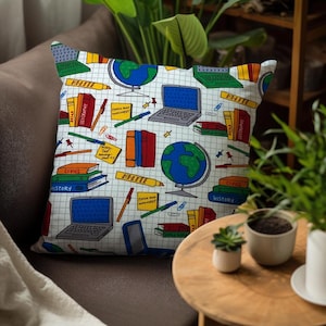 Back To School Pillow - Homeschool Classroom Decor - School Supplies Print - Pillow Cover - Double-sided - Throw Pillow