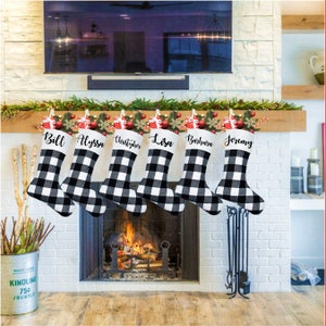 Personalized Christmas Stocking - Custom Black and White Buffalo Check Stocking - Monogrammed Christmas Gift - Holiday Gift - Cotton Line