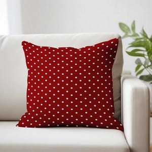 Lipstick Red  Mini Dots Pillow - Lipstick and White -  Christmas - Premier Prints Mini Dotted Pillow Cover - Cotton Fabric - Throw Pillow