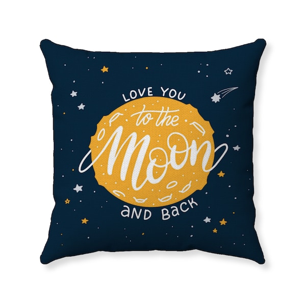 Children's Pillow - Love You To The Moon and Back - Moon and Stars - Inspirational Typography Pillow Cover - Throw Pillow