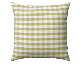 Gingham Plaid Pillow - Double-Sided - Plaid Print - Farmhouse Decor - Celery Green and White - Country Decor - Throw Pillow