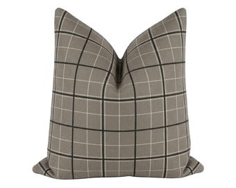 Plaid Pillow Cover: Oyster Gray & Black Cotton Pillow